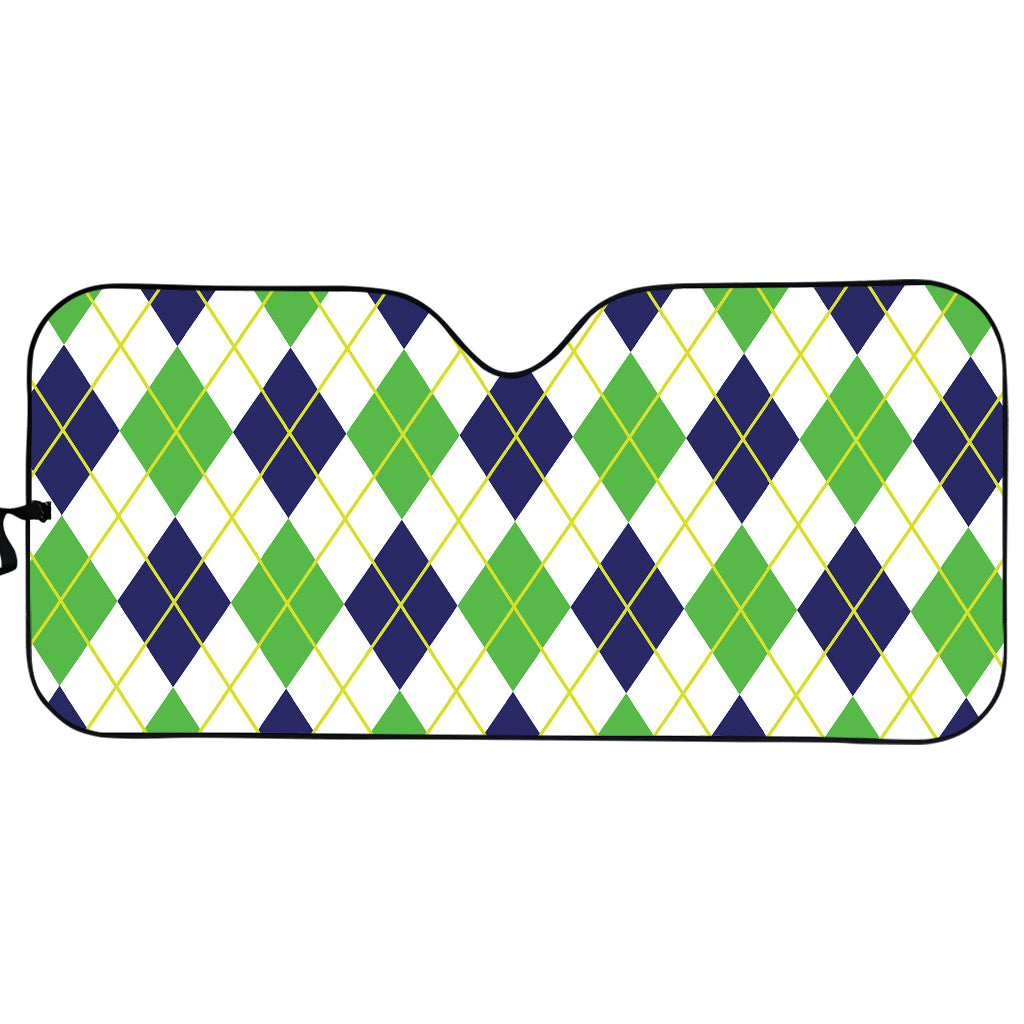 Navy Green And White Argyle Print Car Sun Shade