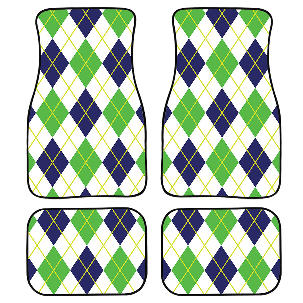 Navy Green And White Argyle Print Front and Back Car Floor Mats