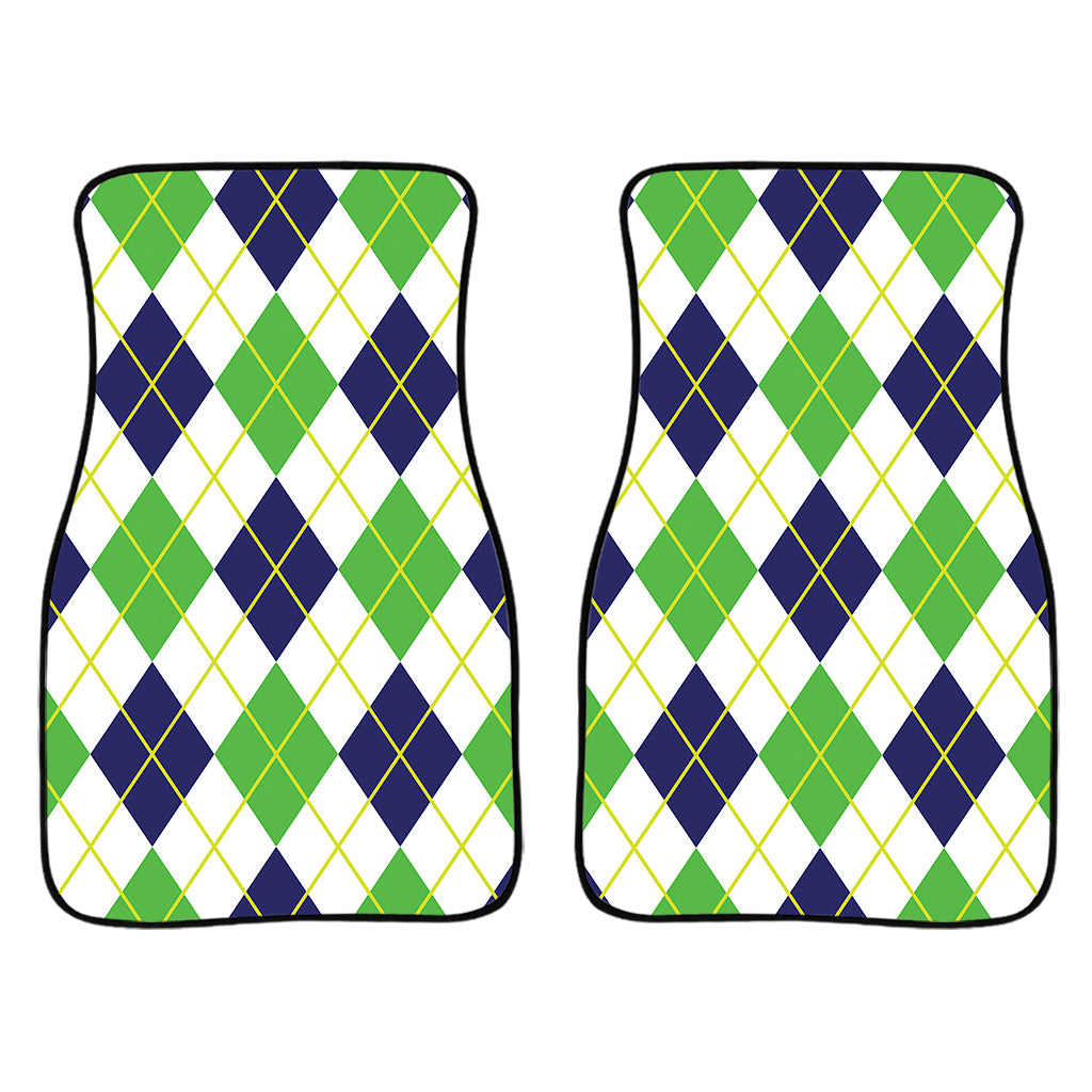 Navy Green And White Argyle Print Front Car Floor Mats