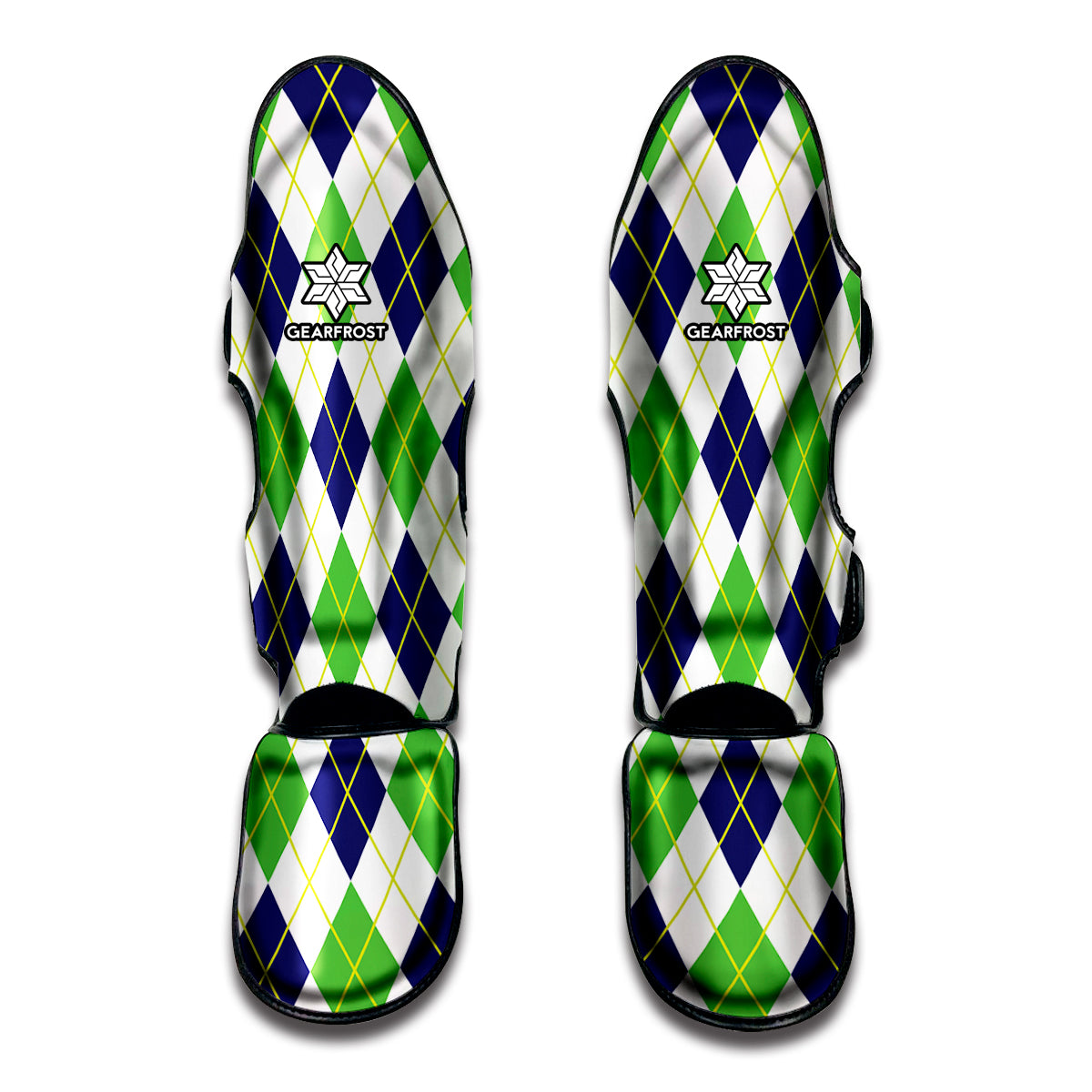 Navy Green And White Argyle Print Muay Thai Shin Guards