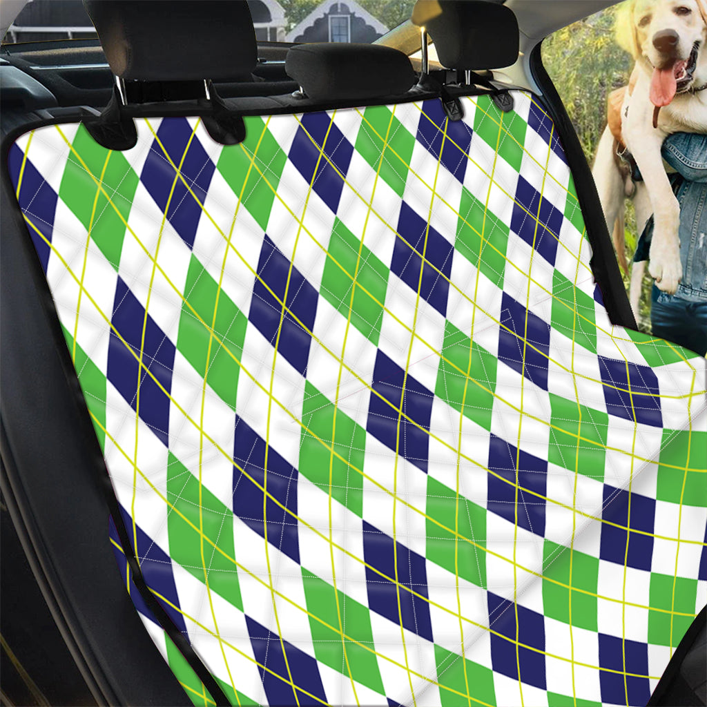 Navy Green And White Argyle Print Pet Car Back Seat Cover