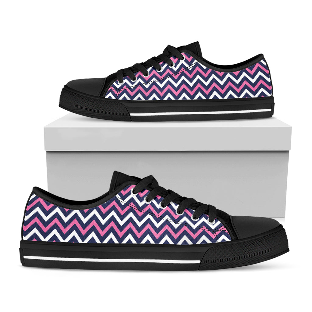 Navy Pink And White Chevron Print Black Low Top Shoes