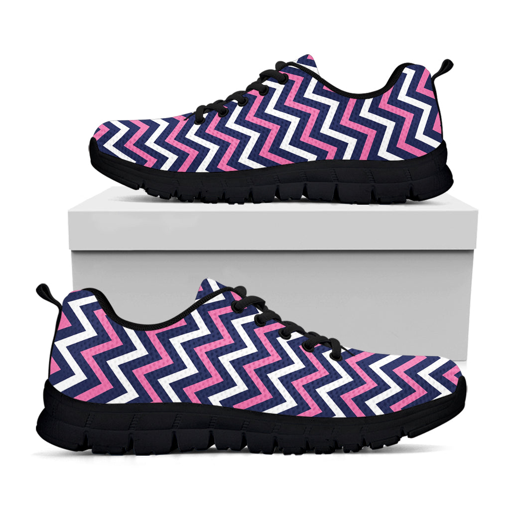 Navy Pink And White Chevron Print Black Sneakers