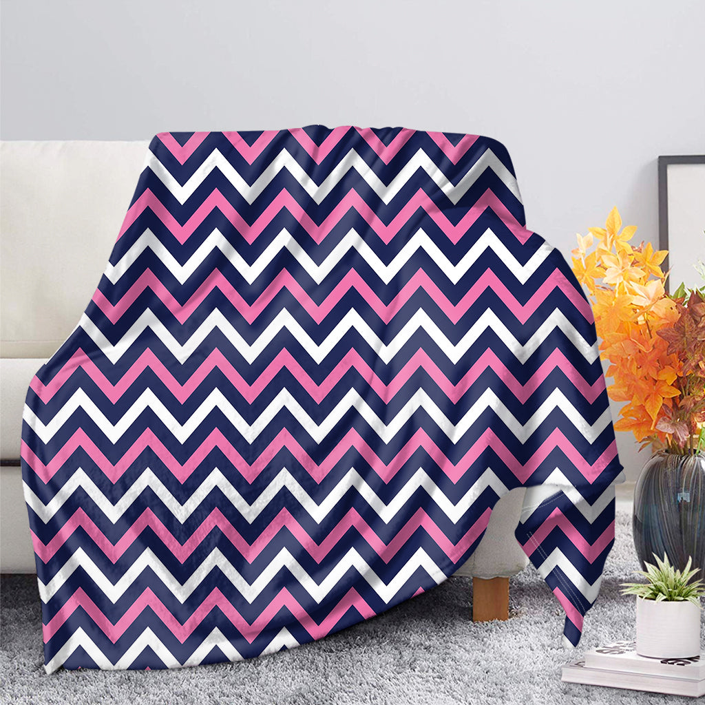 Navy Pink And White Chevron Print Blanket