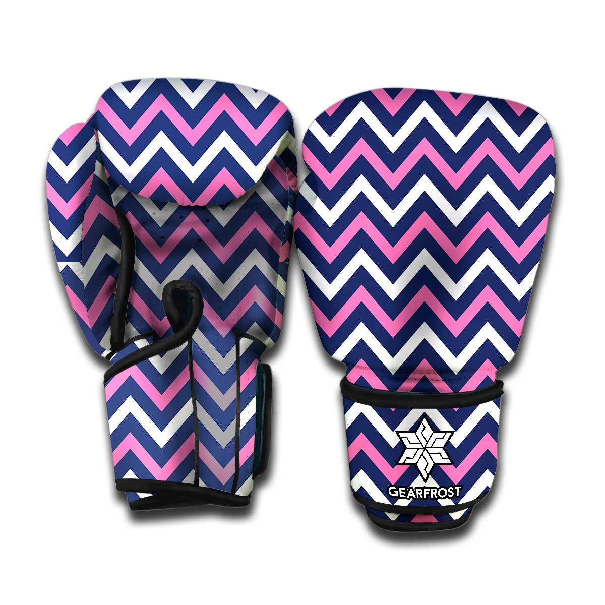 Navy Pink And White Chevron Print Boxing Gloves