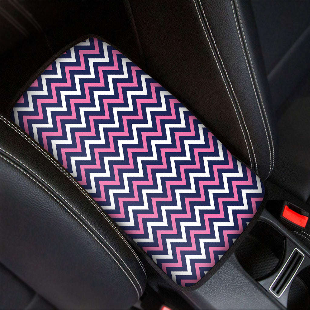 Navy Pink And White Chevron Print Car Center Console Cover