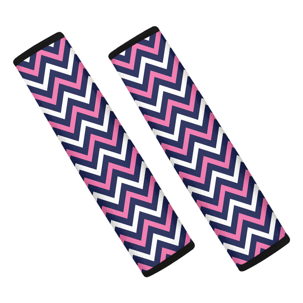 Navy Pink And White Chevron Print Car Seat Belt Covers