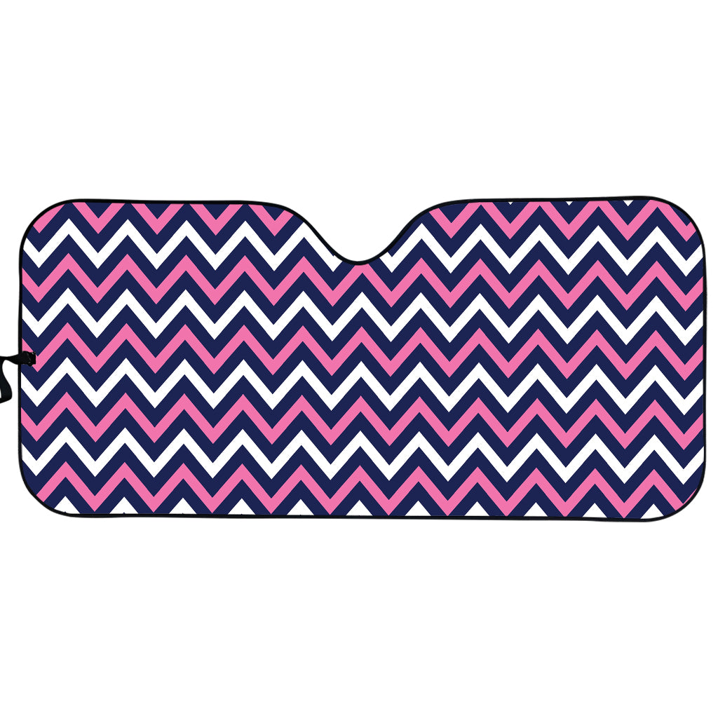 Navy Pink And White Chevron Print Car Sun Shade