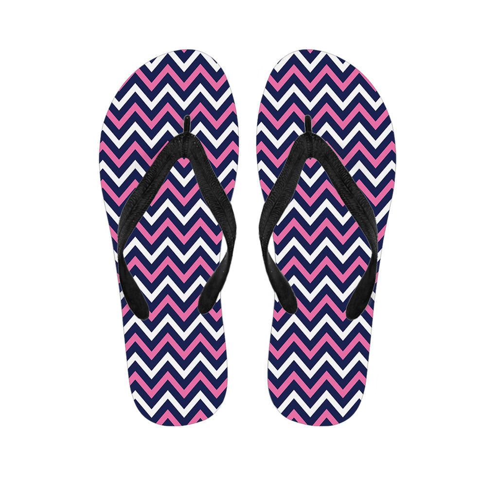 Navy Pink And White Chevron Print Flip Flops