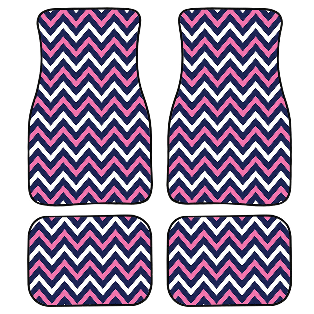 Navy Pink And White Chevron Print Front and Back Car Floor Mats