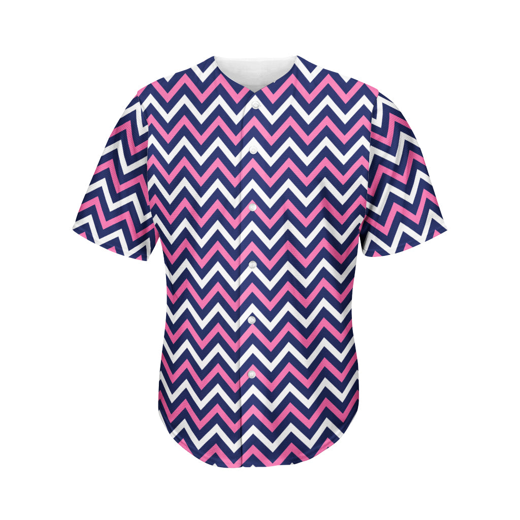 Navy Pink And White Chevron Print Men's Baseball Jersey