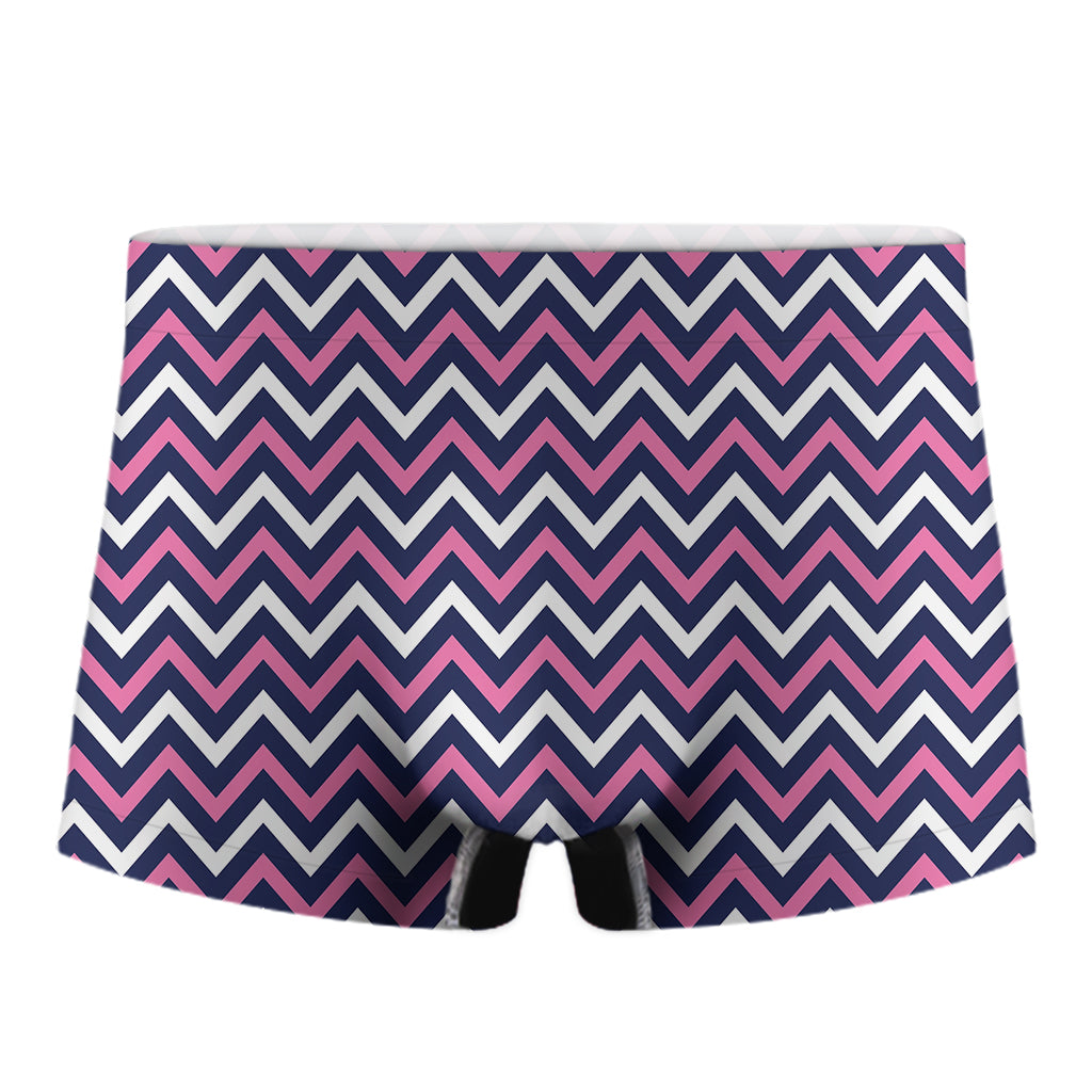 Navy Pink And White Chevron Print Men's Boxer Briefs