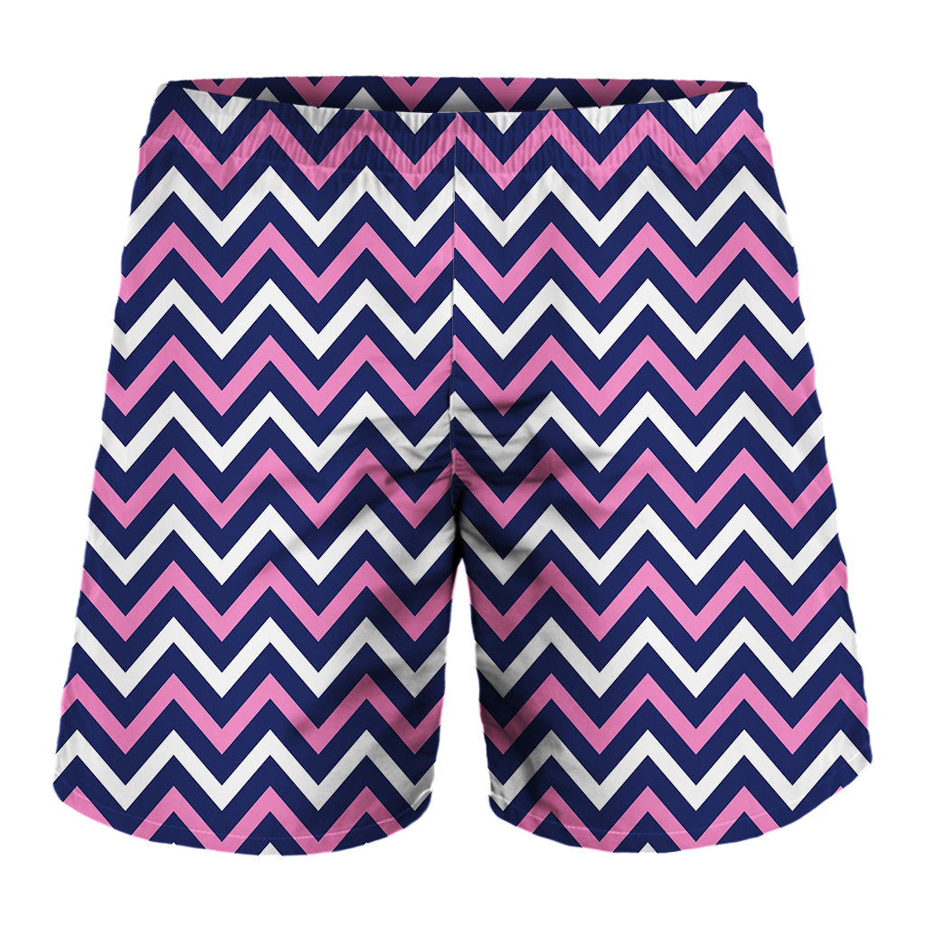 Navy Pink And White Chevron Print Men's Shorts