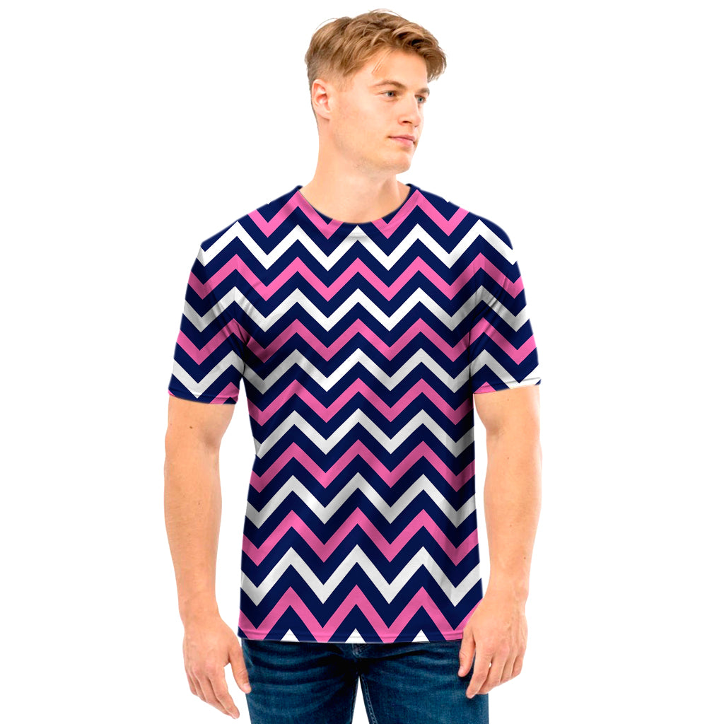 Navy Pink And White Chevron Print Men's T-Shirt