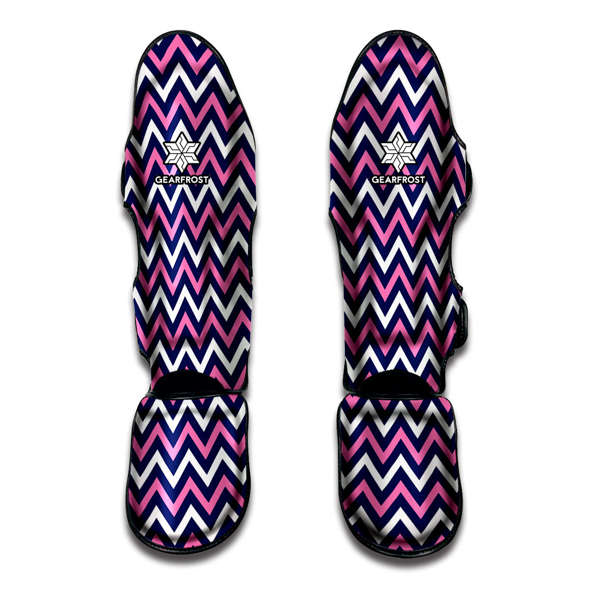 Navy Pink And White Chevron Print Muay Thai Shin Guards