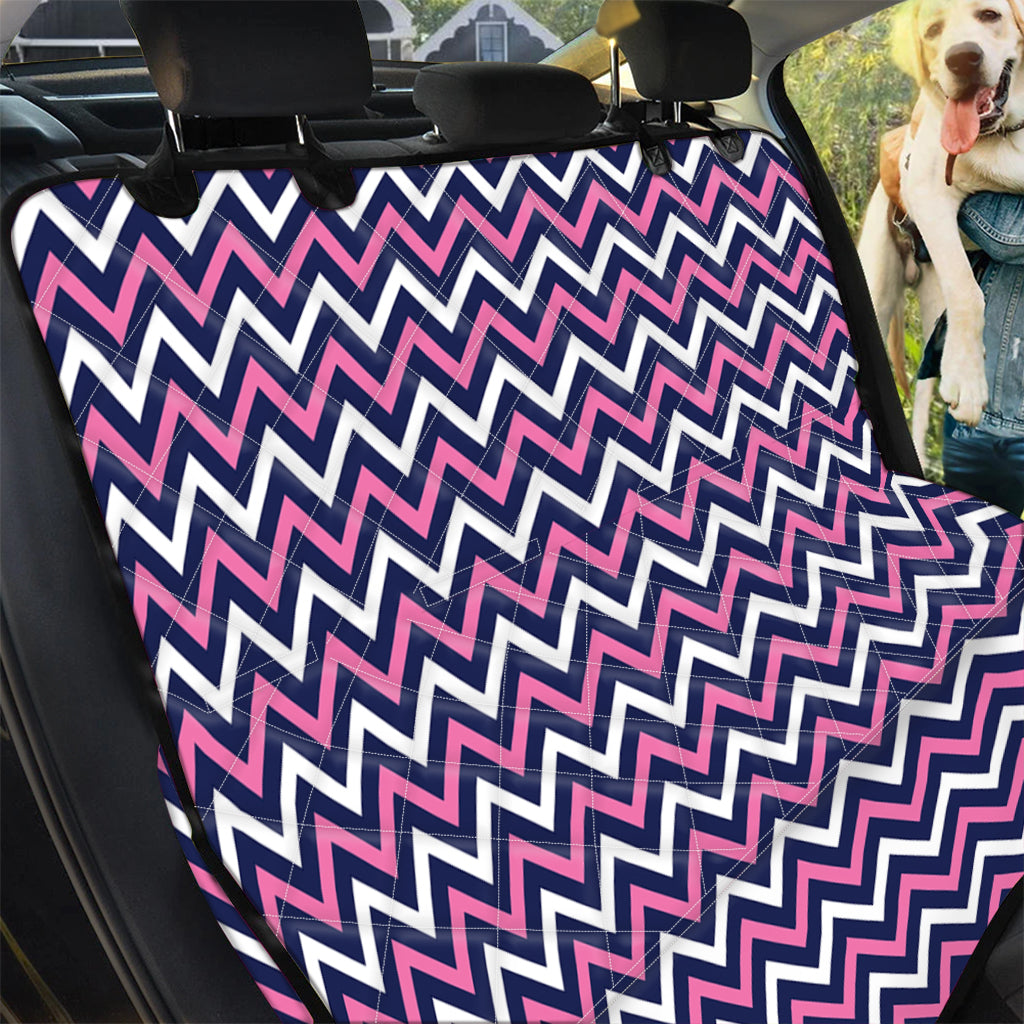 Navy Pink And White Chevron Print Pet Car Back Seat Cover