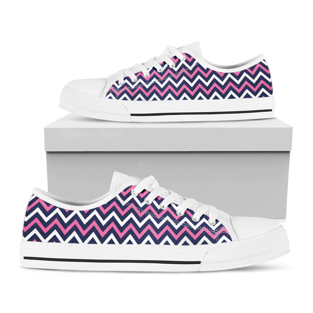 Navy Pink And White Chevron Print White Low Top Shoes