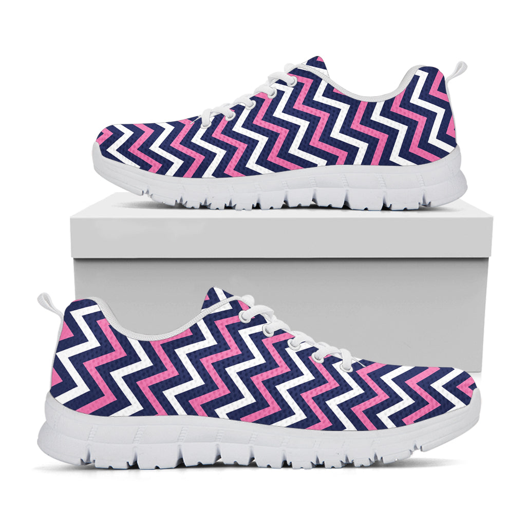 Navy Pink And White Chevron Print White Sneakers