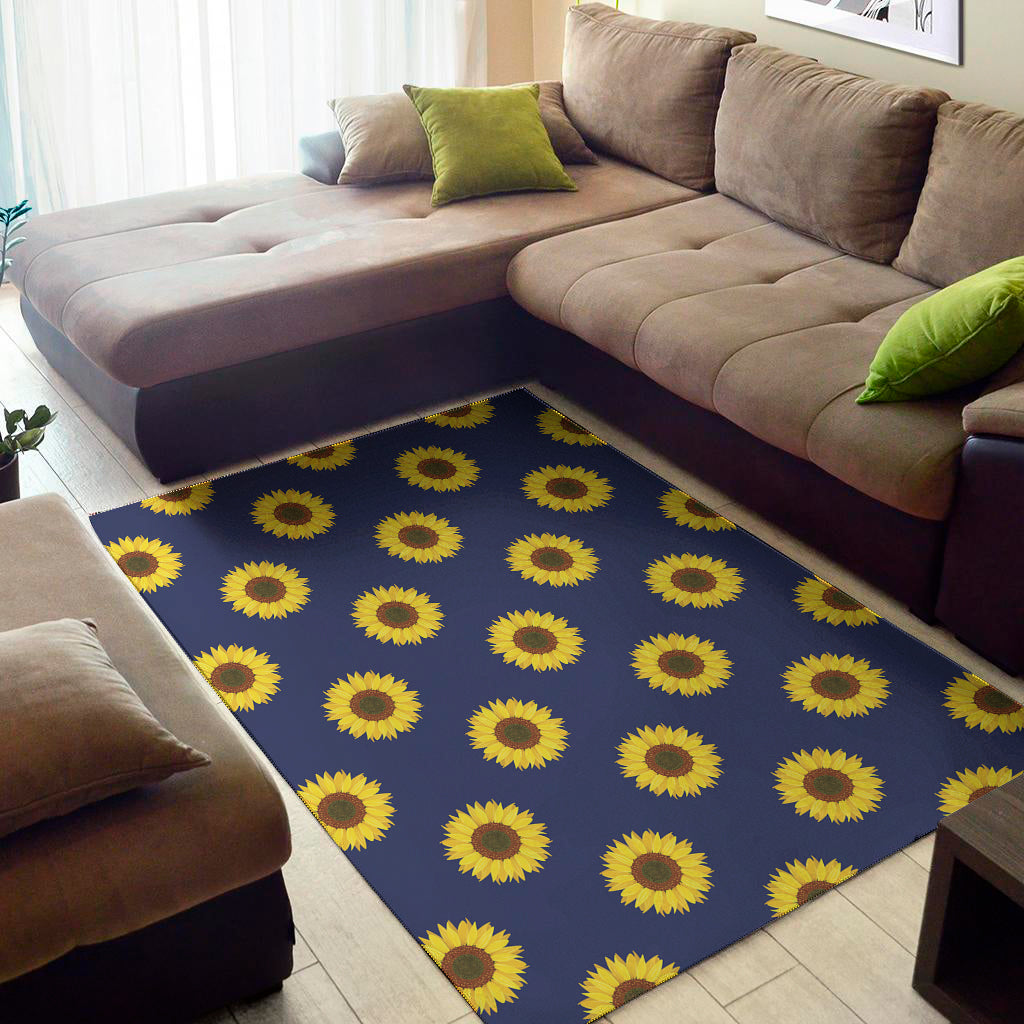 Navy Sunflower Pattern Print Area Rug