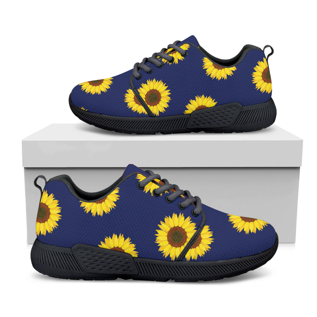 Navy Sunflower Pattern Print Black Athletic Shoes