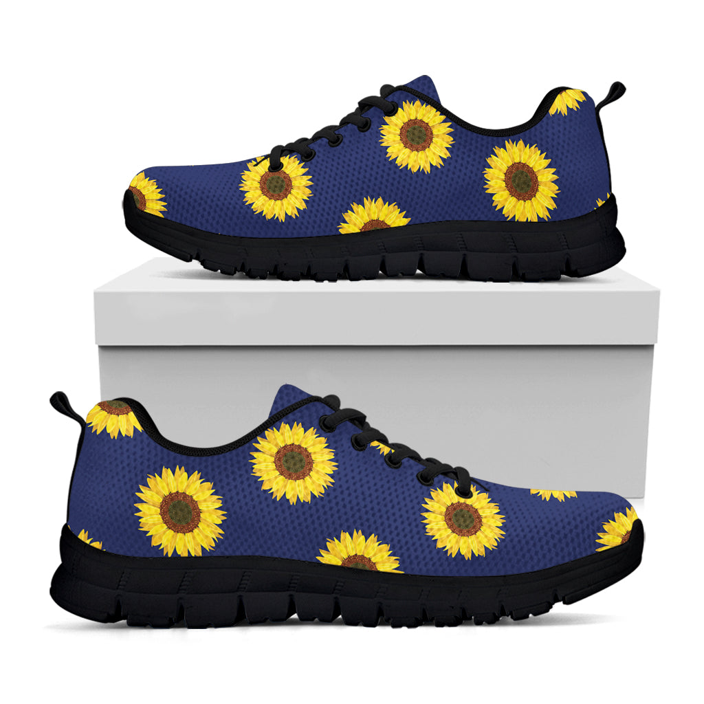 Navy Sunflower Pattern Print Black Sneakers