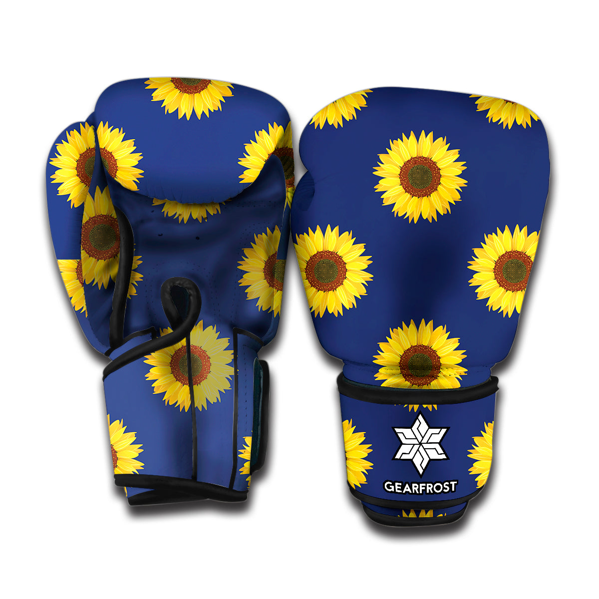 Navy Sunflower Pattern Print Boxing Gloves