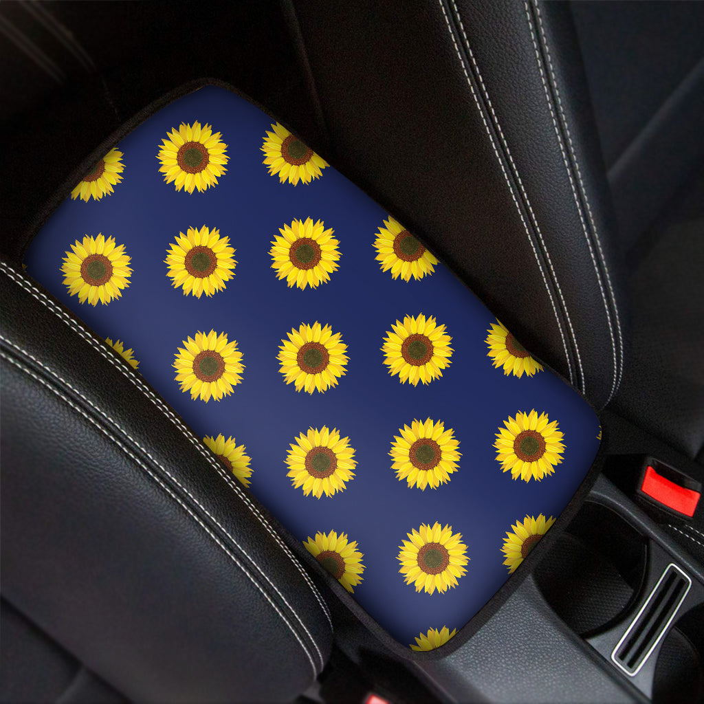 Navy Sunflower Pattern Print Car Center Console Cover