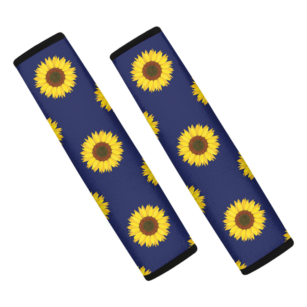 Navy Sunflower Pattern Print Car Seat Belt Covers