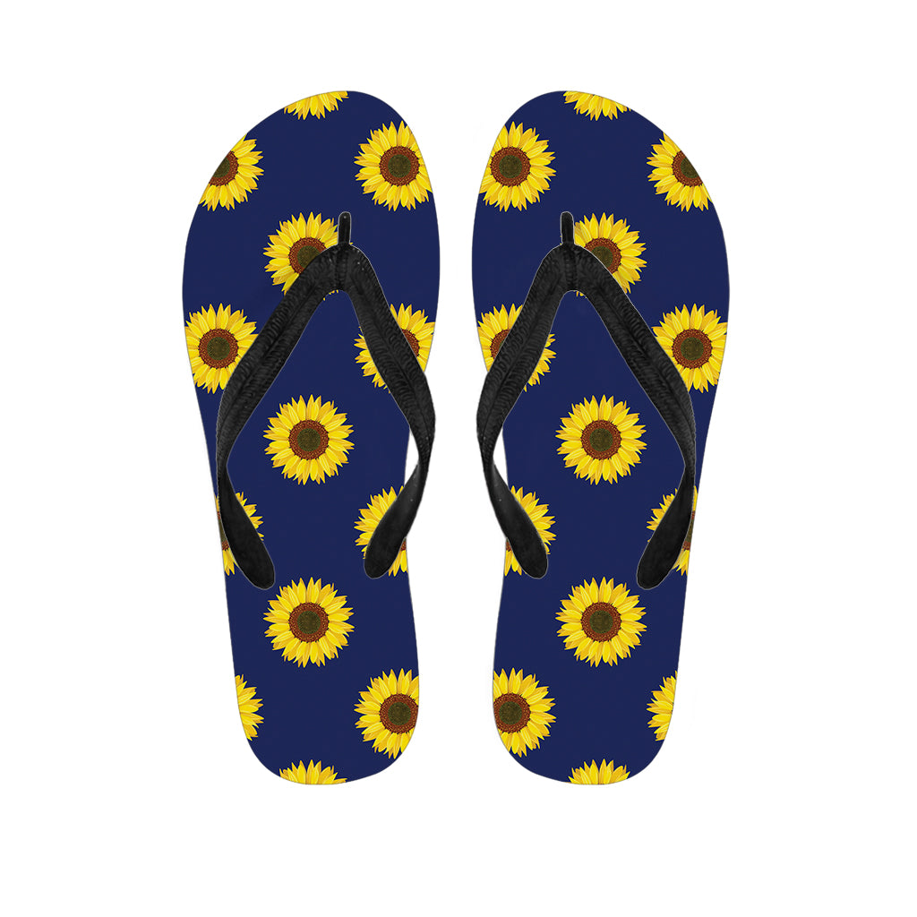 Navy Sunflower Pattern Print Flip Flops