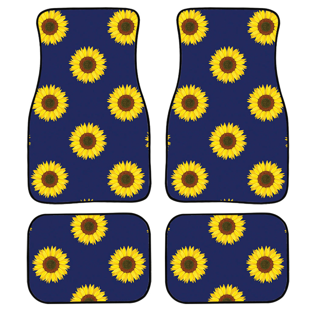 Navy Sunflower Pattern Print Front and Back Car Floor Mats