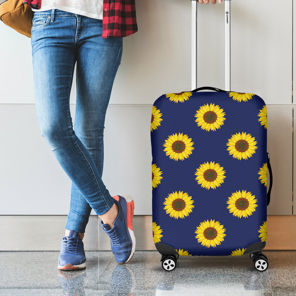 Navy Sunflower Pattern Print Luggage Cover