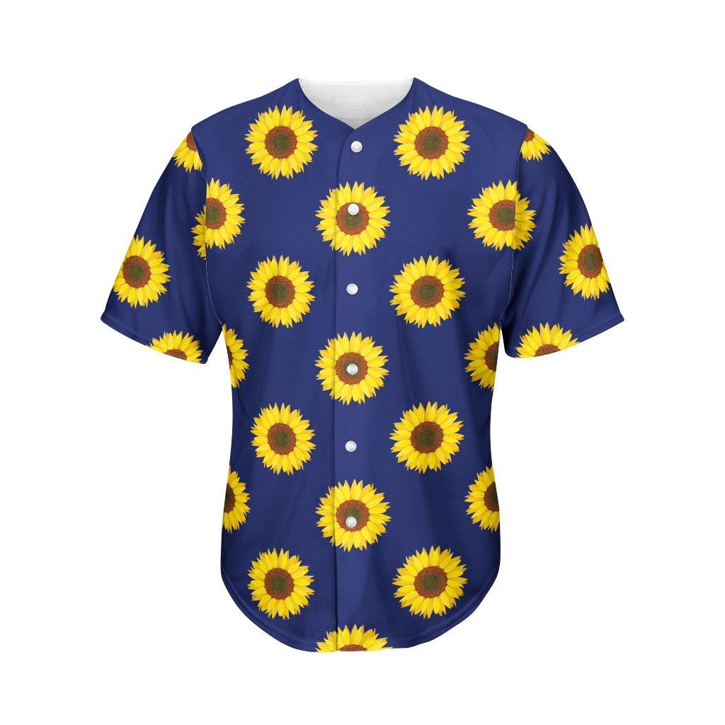 Navy Sunflower Pattern Print Men's Baseball Jersey