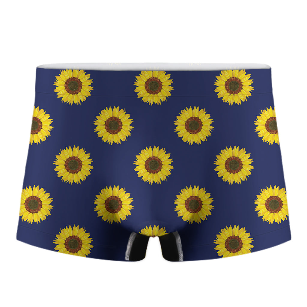 Navy Sunflower Pattern Print Men's Boxer Briefs