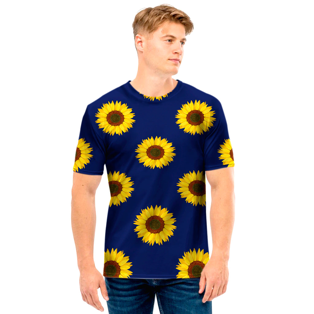 Navy Sunflower Pattern Print Men's T-Shirt