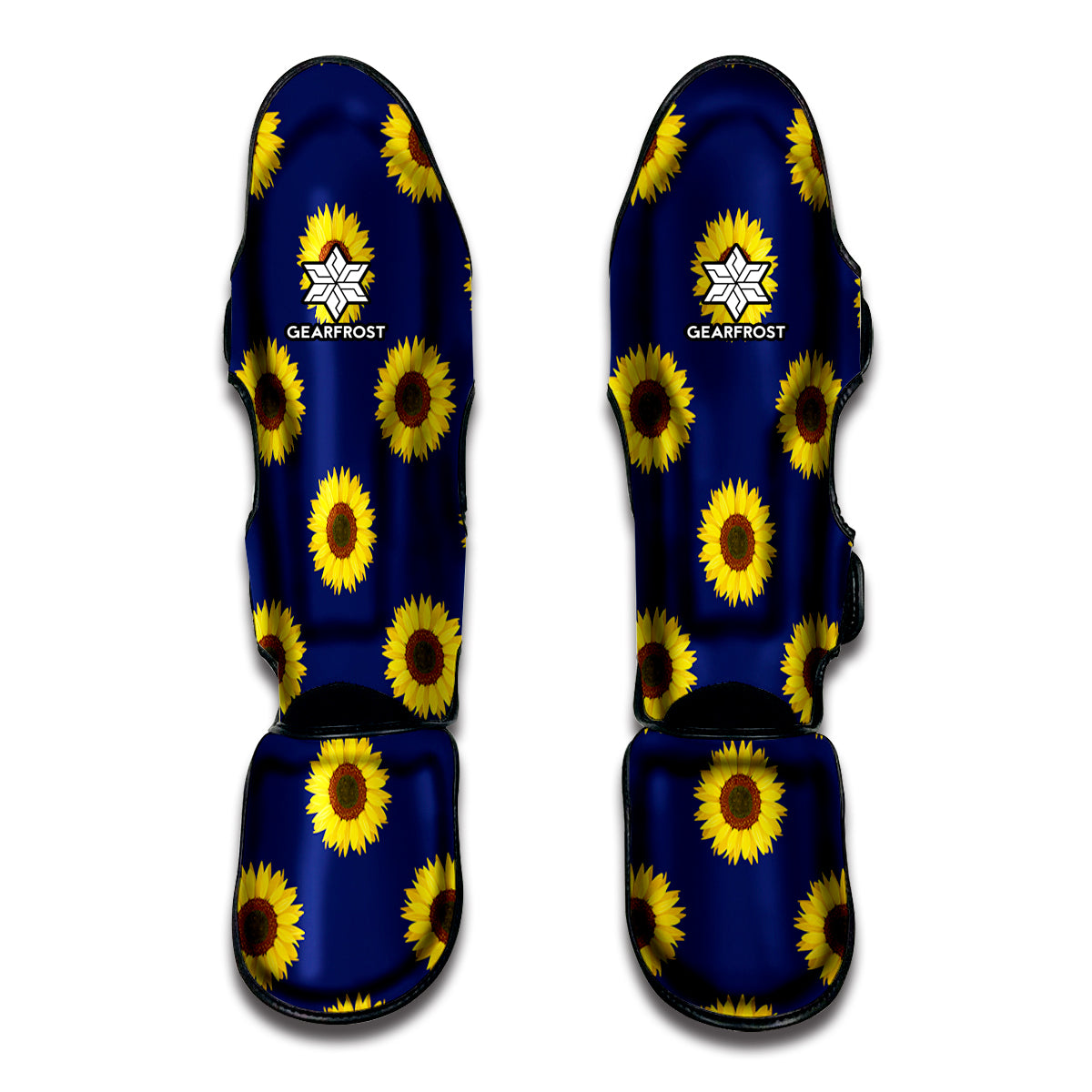 Navy Sunflower Pattern Print Muay Thai Shin Guards