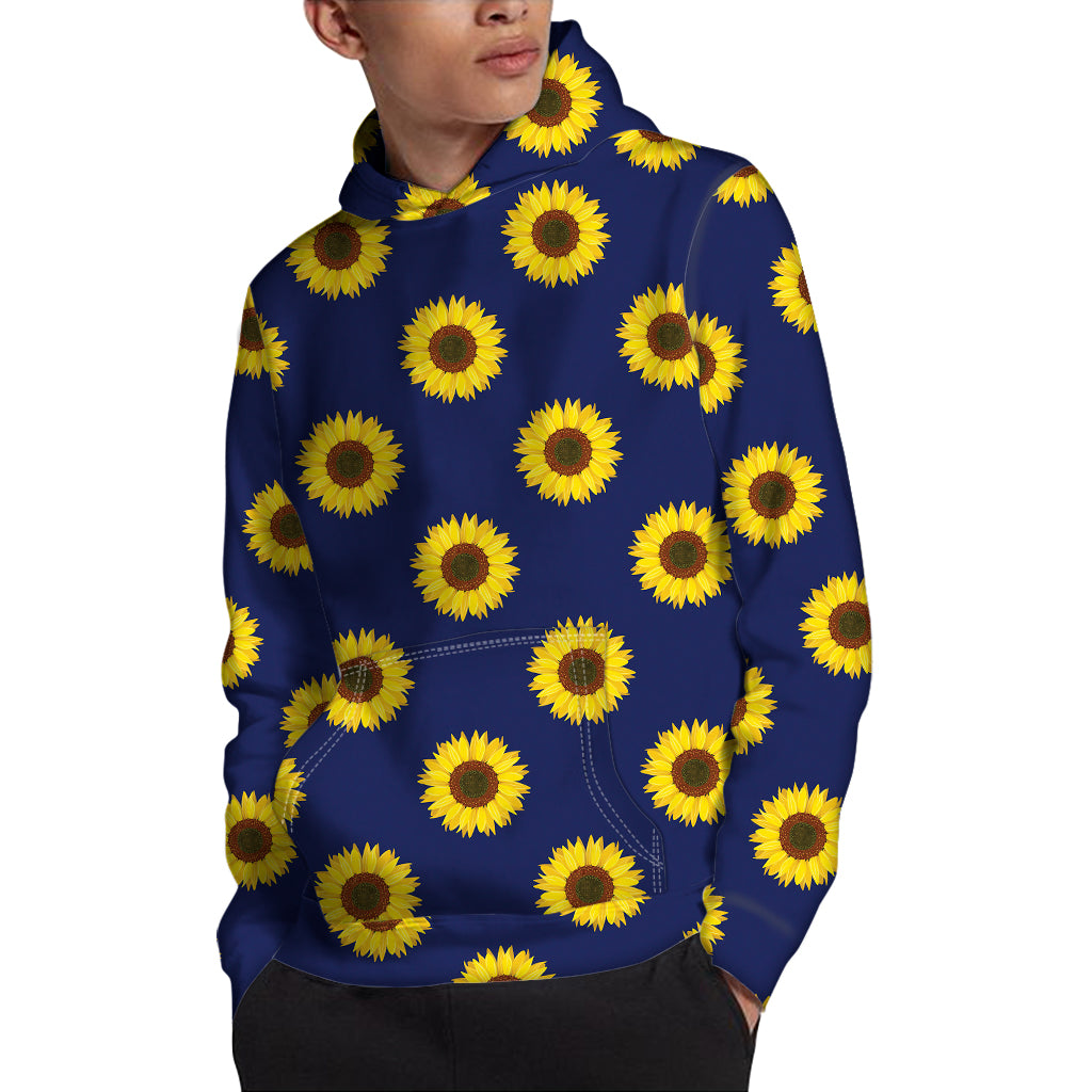 Navy Sunflower Pattern Print Pullover Hoodie