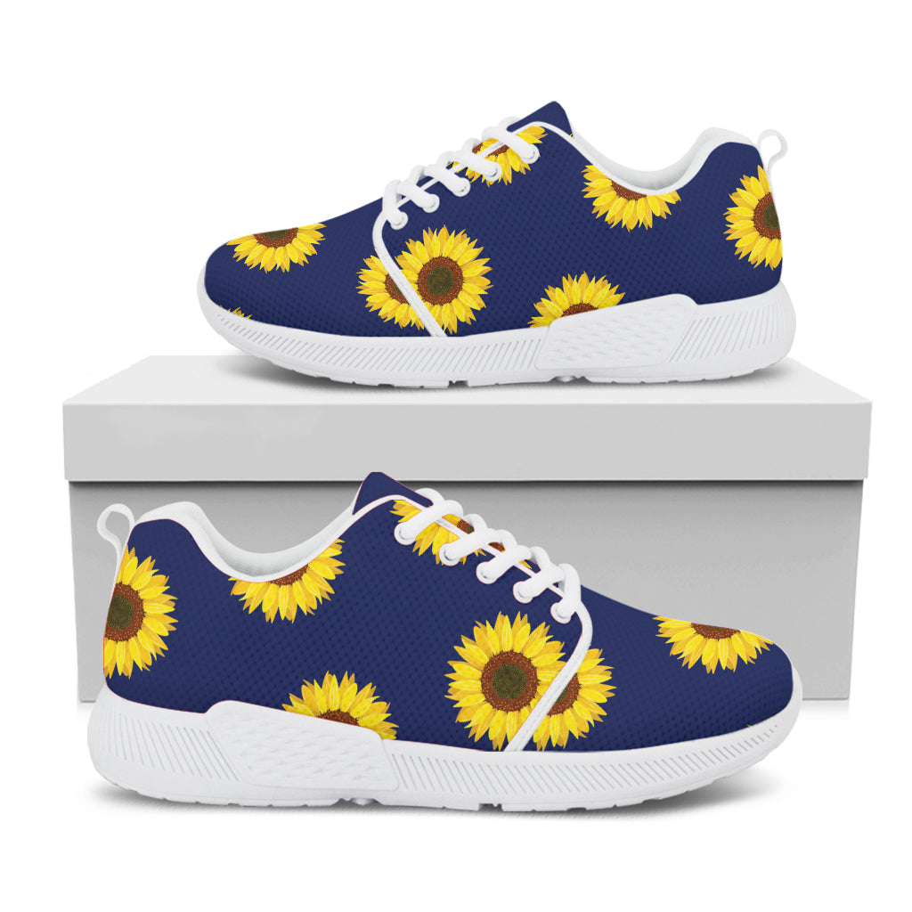 Navy Sunflower Pattern Print White Athletic Shoes