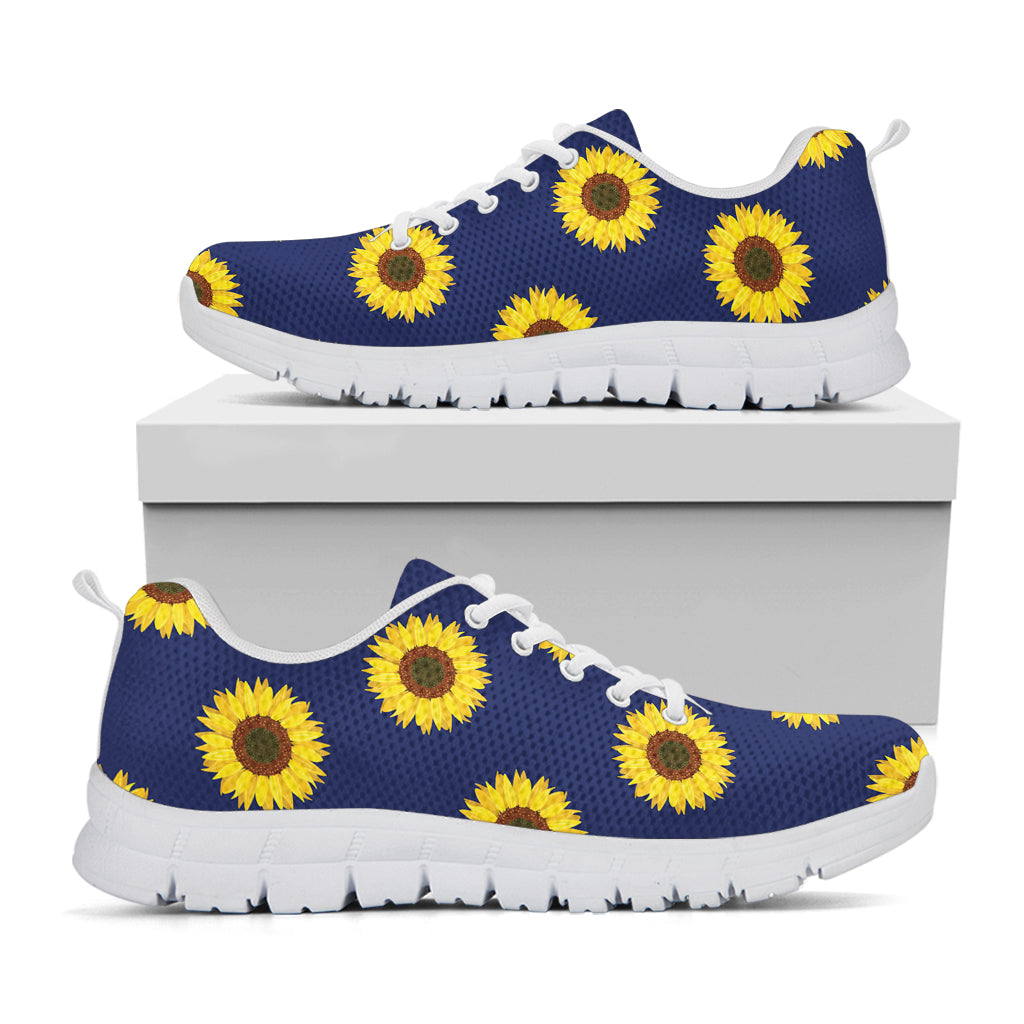 Navy Sunflower Pattern Print White Sneakers