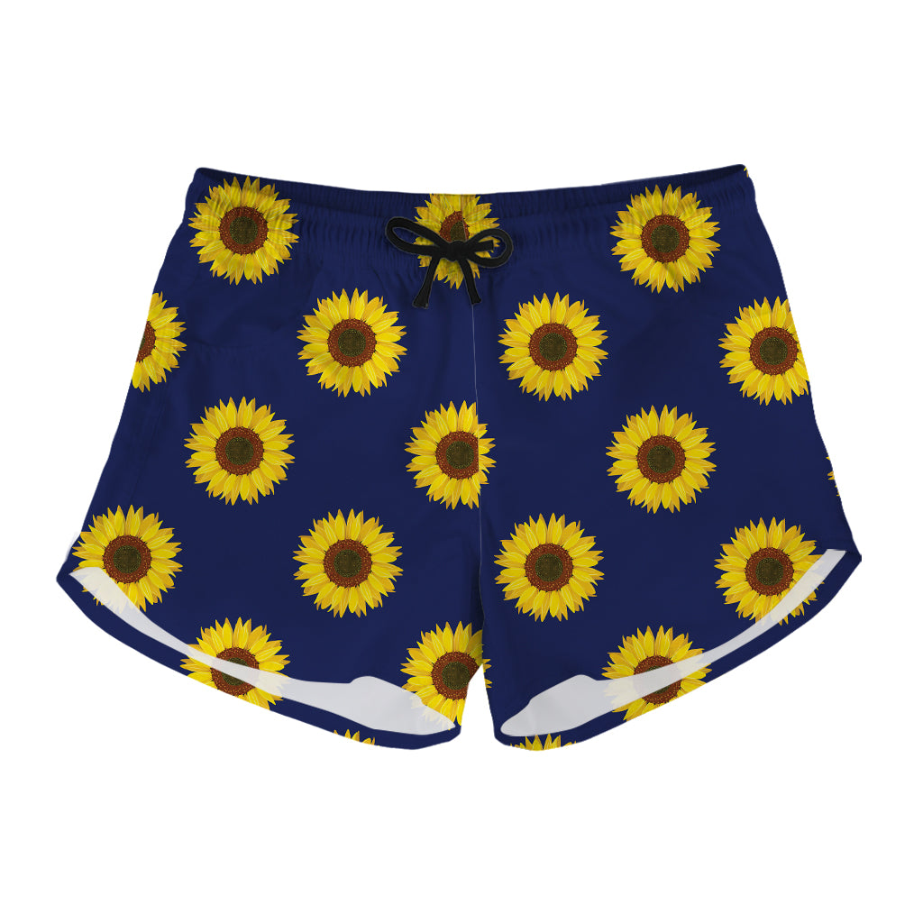 Navy Sunflower Pattern Print Women's Shorts