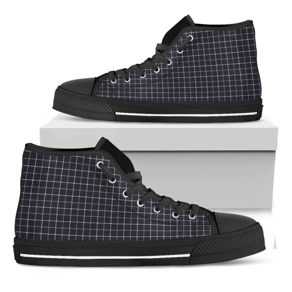 Navy Tattersall Pattern Print Black High Top Shoes