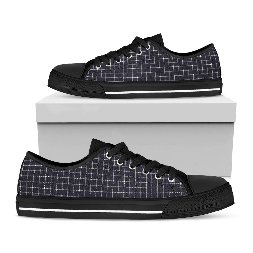 Navy Tattersall Pattern Print Black Low Top Shoes