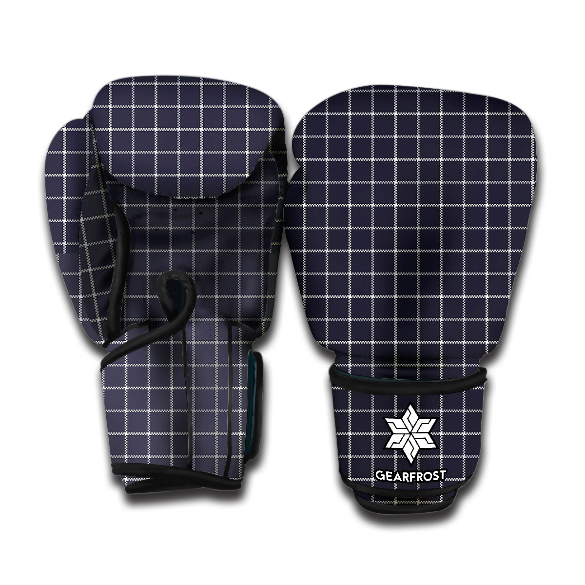 Navy Tattersall Pattern Print Boxing Gloves