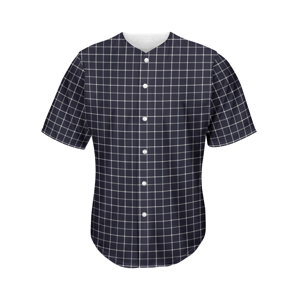 Navy Tattersall Pattern Print Men's Baseball Jersey