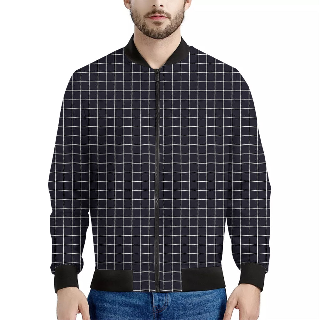 Navy Tattersall Pattern Print Men's Bomber Jacket