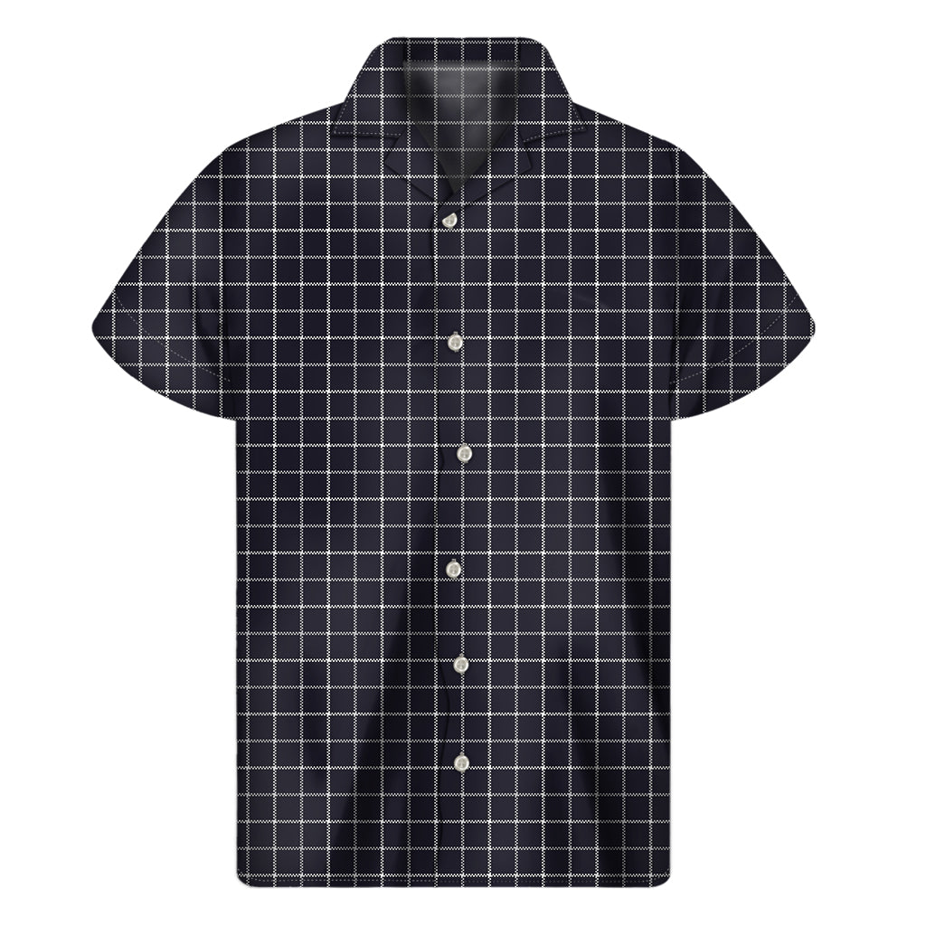 Navy Tattersall Pattern Print Men's Short Sleeve Shirt