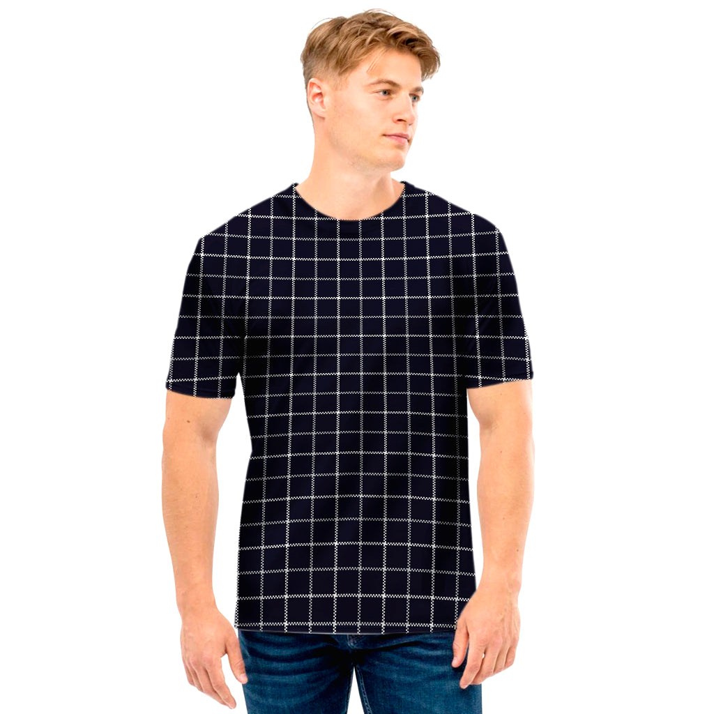 Navy Tattersall Pattern Print Men's T-Shirt