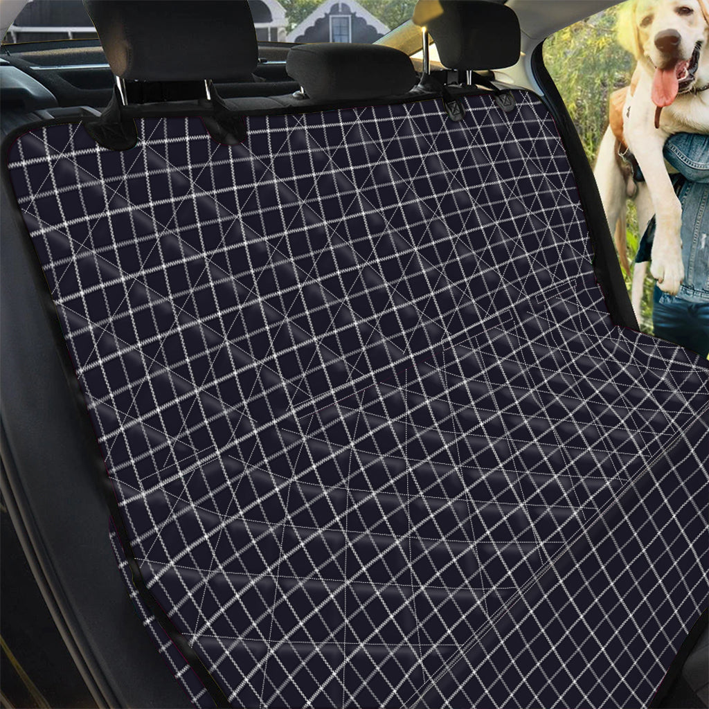 Navy Tattersall Pattern Print Pet Car Back Seat Cover