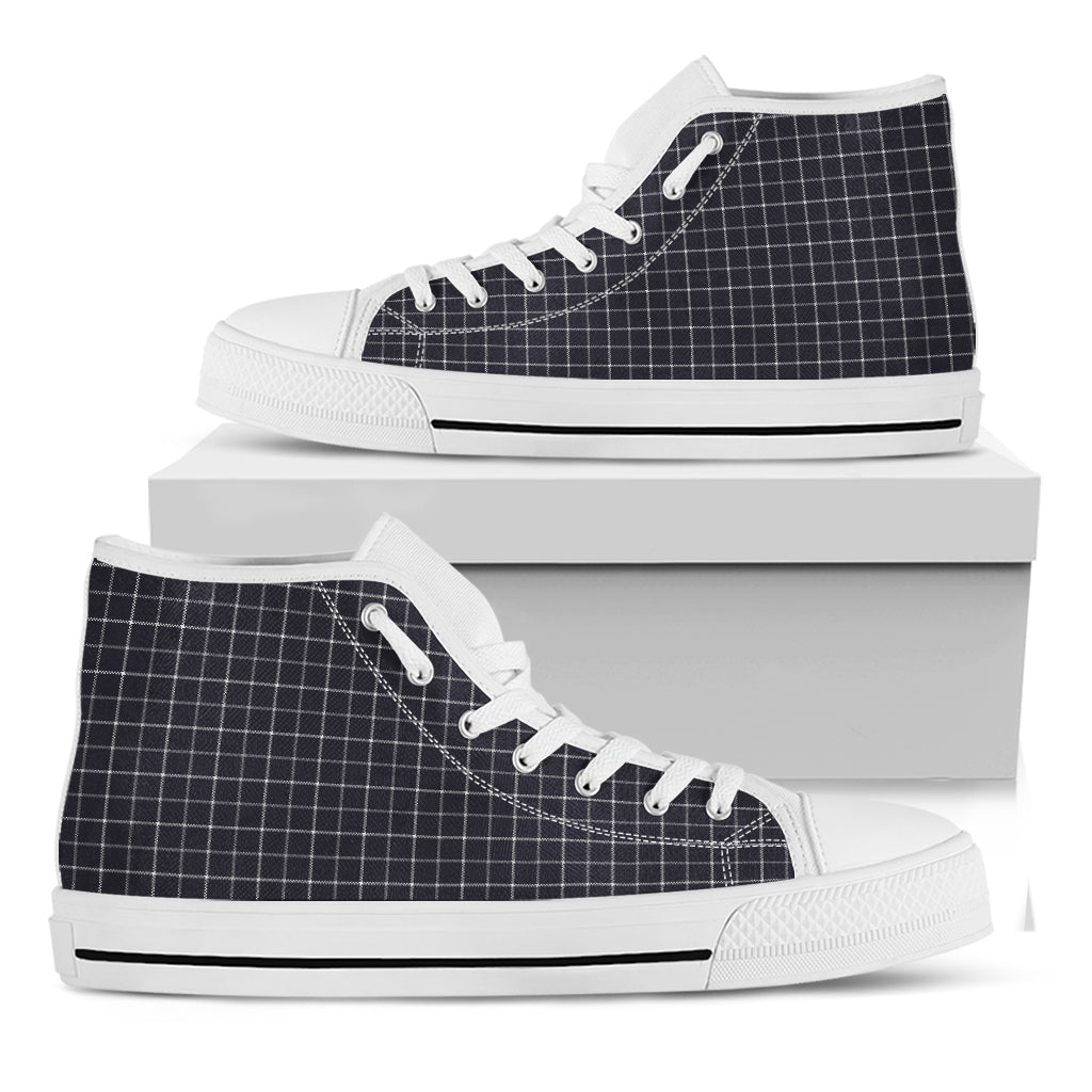 Navy Tattersall Pattern Print White High Top Shoes