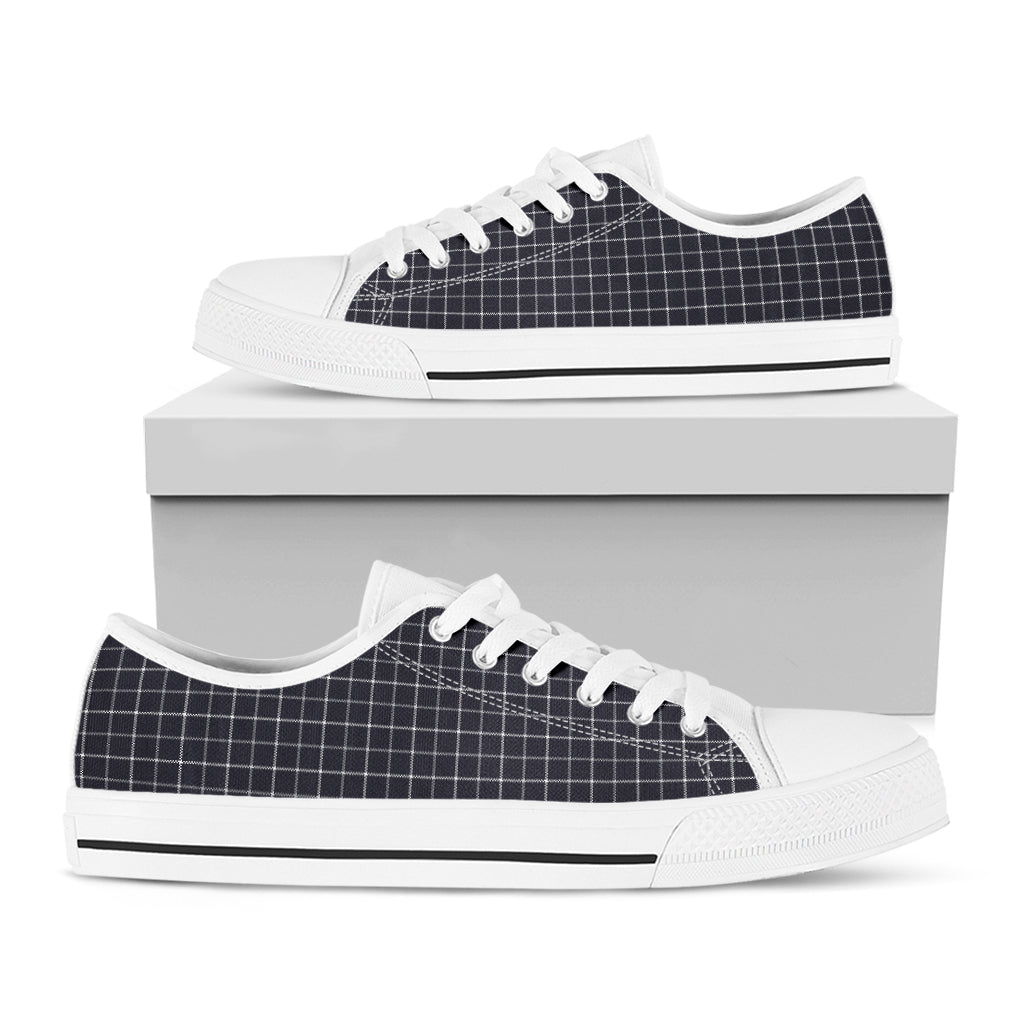 Navy Tattersall Pattern Print White Low Top Shoes