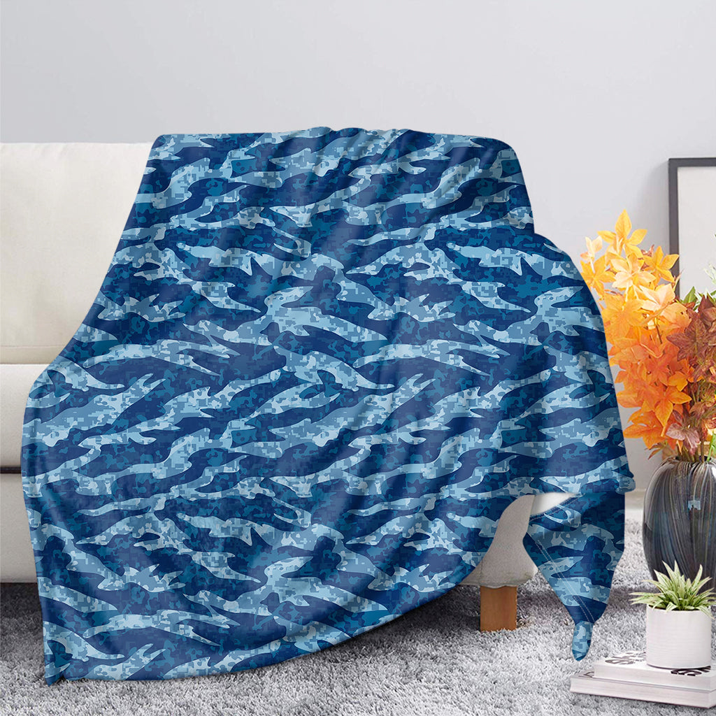 Navy Tiger Stripe Camo Pattern Print Blanket